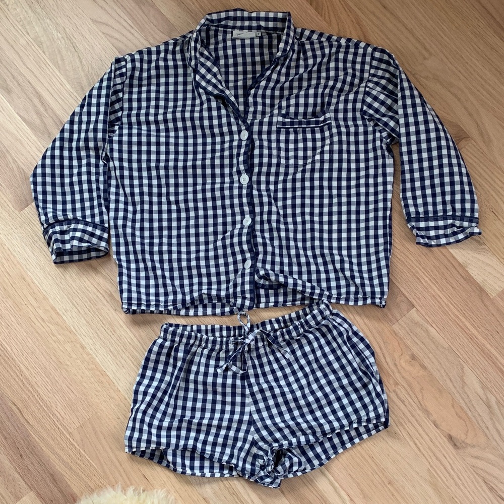 Sleepy Jones navy Gingham pajama set. SZ S